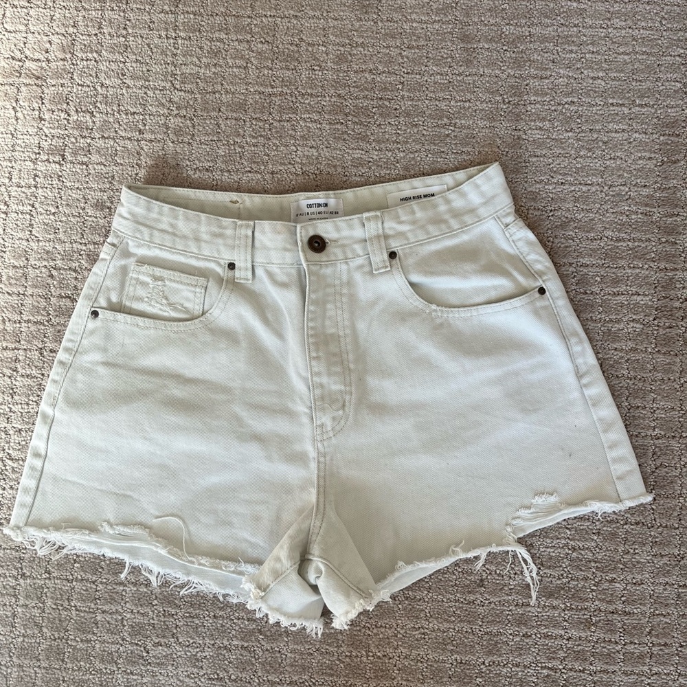 Cotton On Off-White High Waisted Jean Shorts